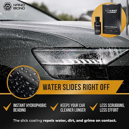 Nano Bond Ceramic Coating 9H PRO (60ML), Car, Plastic, Glass, and Wheel Exterior Care Product kit, Hydrophobic, Long Lasting Professional Care, High Gloss Paint Shine, Automotive Polishing Sio2