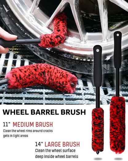 oesee 7PCS Car Wheel Rims Detail Cleaning PRO Wash Kit, Wheel Wash Mitt, Tire Brush, 2PCS Soft Wheels Brush, Detailing Brush, and Tire Dressing Pads, Microfiber Dry Towel Scratch-Free Cleaning