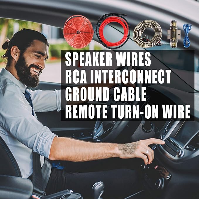 4 Gauge 1000W CCA Complete Amplifier Wiring Kit - with Power/Ground Wire, RCA Cables, Speaker Wire, Capacitor & Distro Block | for High-Power Subwoofer and Multi-Channel Stereo System Install