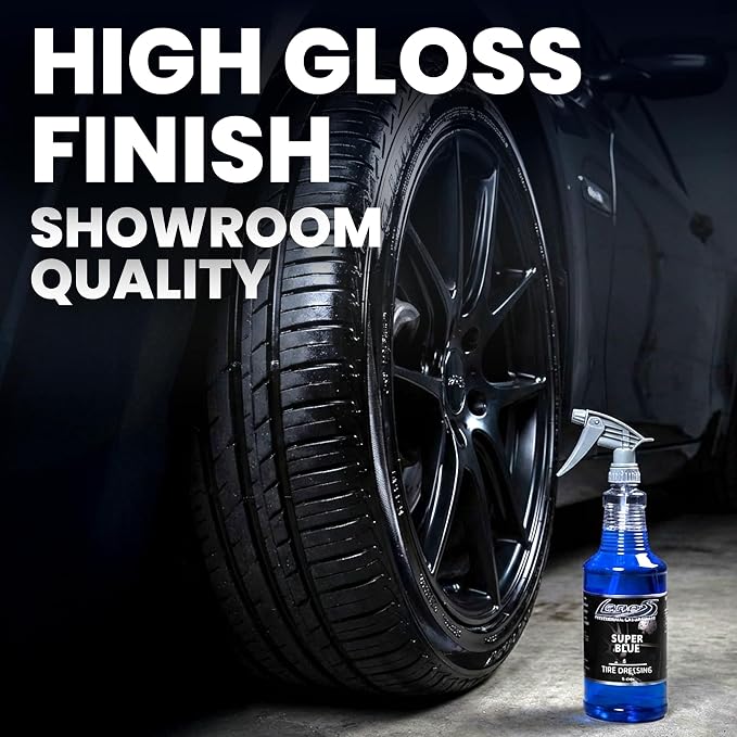 LANE'S Super Blue Tire Dressing Spray | High-Gloss Car Tire Shine Spray | No Sling, No Run, Long Lasting | Protects from Cracks & UV Rays | Non-Greasy Automotive Dressing & Cleaner | 32oz