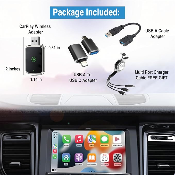 2026 Upgraded 2in1 Wireless CarPlay Adapter & Android Auto Compatible Cars, Fast Auto-Connect, Convert Wired to Wireless CarPlay Adapter, Stable Connection,Mini USB Converter for Car Play Vehicle iOS