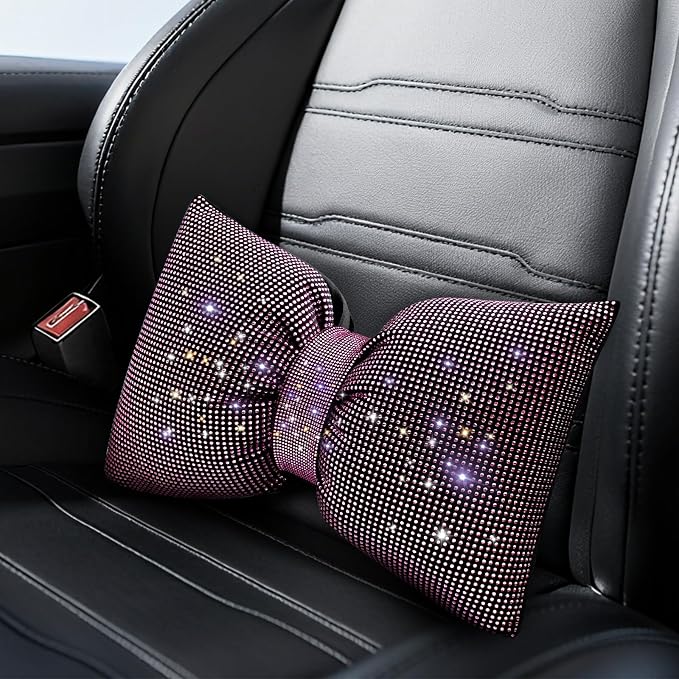 surpassme Rhinestone Lumbar Support Pillow for Car, Bling Back Support Pillow/Cushion Car Accessories for Women(Pink)