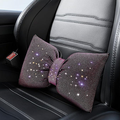 surpassme Rhinestone Lumbar Support Pillow for Car, Bling Back Support Pillow/Cushion Car Accessories for Women(Pink)