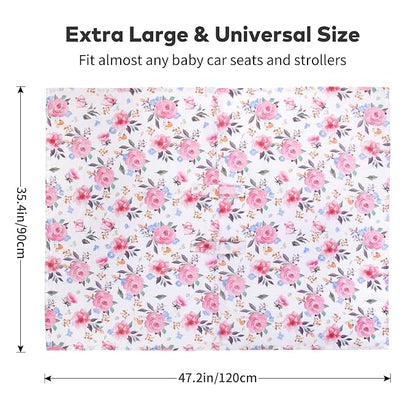 Rquite Infant Car Seat Cover for Babies Girls, 100% Muslin Cotton Carseat Canopy, Breathable Stroller Sun Shade, Baby Shower Gift & Newborn Essentials, Universal Fit Summer & Hot Weather (Floral)
