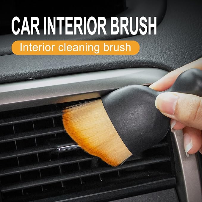 GaRhomxy Car Detailing Brushes, Car Interior Dust Sweeping Soft Brush, Soft Bristles Brush Cleaning Tool for Automotive Dashboard, Air Conditioner Vents, Computer, Scratch Free(Yellow)