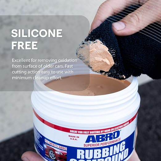 ABRO Rubbing Compound 10 oz — Fast-Cut Car Scratch Remover & Buffing Compound for Oxidized Paint, Scuffs, Swirl Marks, Dull Finish, Paint Correction & Auto Detailing