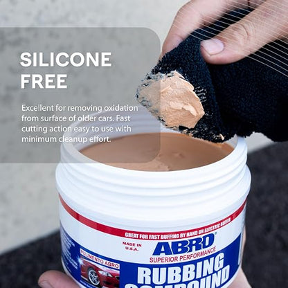 ABRO Rubbing Compound 10 oz — Fast-Cut Car Scratch Remover & Buffing Compound for Oxidized Paint, Scuffs, Swirl Marks, Dull Finish, Paint Correction & Auto Detailing