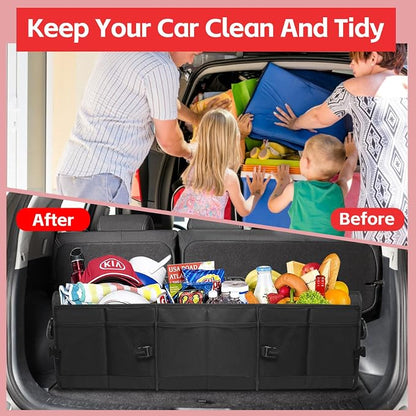 Car Trunk Organizer,Heavy Duty Collapsible 95 L Capacity Car Trunk Storage Organizer,Multi-Compartment Pockets, Adjustable Straps - Ideal for Travel, Camping, Shopping,Perfect for SUV, Truck, Sedan