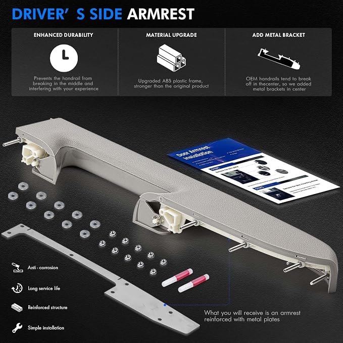 22818466 Front Left Driver Side Armrest Repair Kit Fit for Chevy Silverado 1500 2500HD 3500HD 2010-2014 For GMC Sierra 1500 2500 HD 3500 HD 2010-2014 Door Panel with Release Handle Below Armrest -Gray