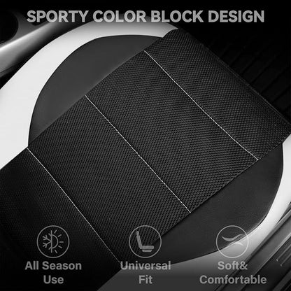 CAR PASS Universal Front Leather Car Seat Covers with Sporty Design, Breathable All Season Easy to Clean Anti-Slip Wear-Resistant Automotive Seat Covers Fit for Most Cars, SUVs, Trucks, Black & White
