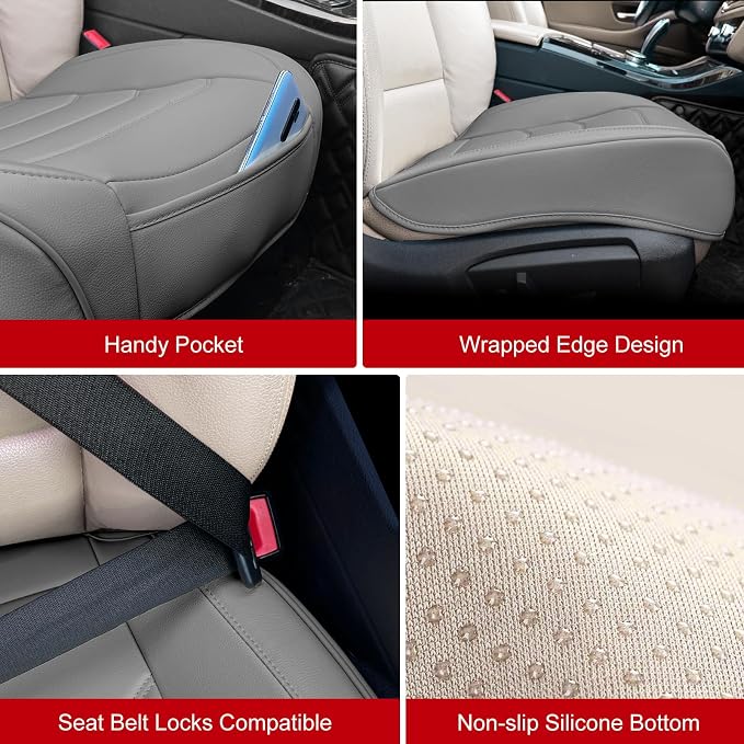 BOPUOVRE Car Seat Cover for Luxury & Comfort - PU Leather, Anti-Slip, Full Wrap Protection with Storage Pocket for Bottom Cushion - Universal Fit for 95% of Vehicles (Gray,1 Piece)