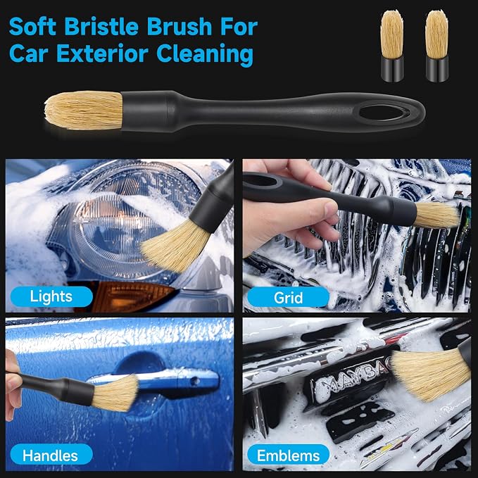 9 Pcs Car Detailing Brush Set No Scratch for Clean Interior or Exterior, Dashboard, Air Vent, Leather Seats, Emblems, Tires, Engine Bay (6 PCS Replacement Brush Head)