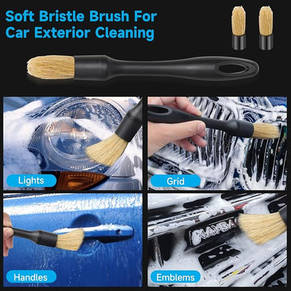 9 Pcs Car Detailing Brush Set No Scratch for Clean Interior or Exterior, Dashboard, Air Vent, Leather Seats, Emblems, Tires, Engine Bay (6 PCS Replacement Brush Head)
