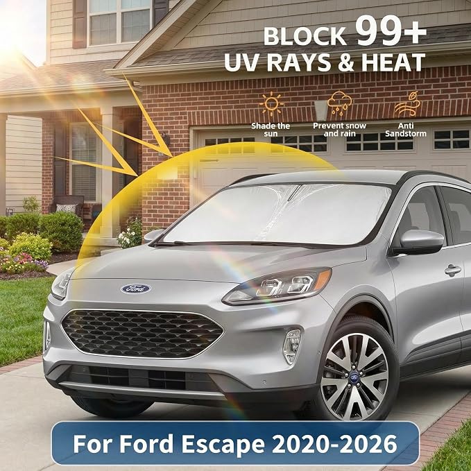 for Ford Escape Windshield Sun Shade 2020-2024 2025 2026-Front Window Shade Custom Fit Escape Accessories Sun Visor Foldable Sunshade Blocks UV Rays Summer Must Have Car Accessories