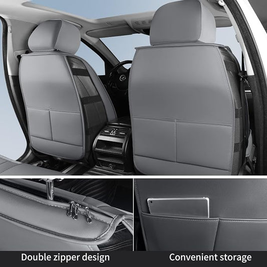 HChengkikz Leather Car Seat Covers, Waterproof Horizontal Stripes Front and Rear Car Seat Cover, Breathable Automotive Seat Covers for Sedan SUV Pick-up Truck (5 PCS Full Set, Grey)