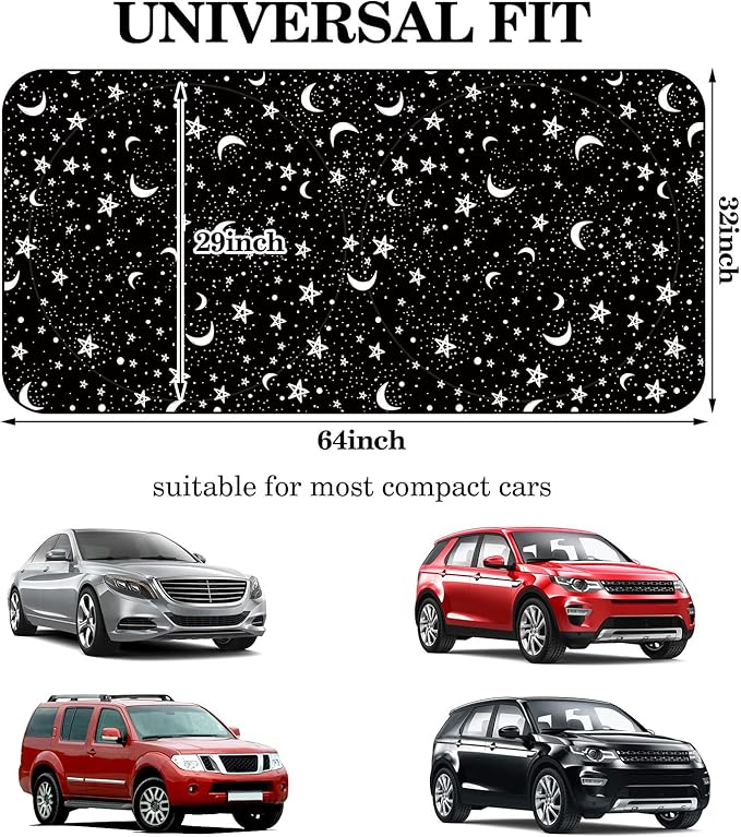 Woanger Windshield Sun Shade Foldable Car Front Window Covers for Car Accessories Sun Heat UV Rays Visor Protector Protection for Universal Cars SUV Truck (Moon Star)