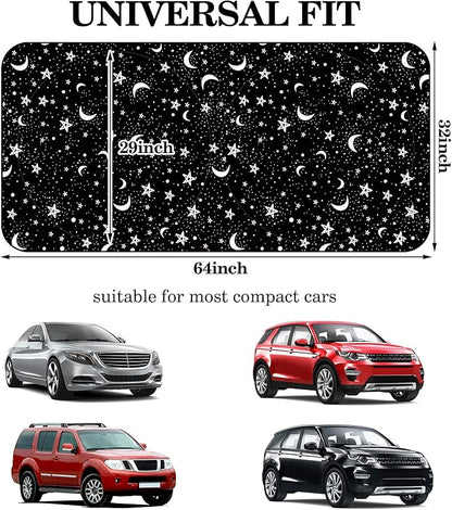 Woanger Windshield Sun Shade Foldable Car Front Window Covers for Car Accessories Sun Heat UV Rays Visor Protector Protection for Universal Cars SUV Truck (Moon Star)