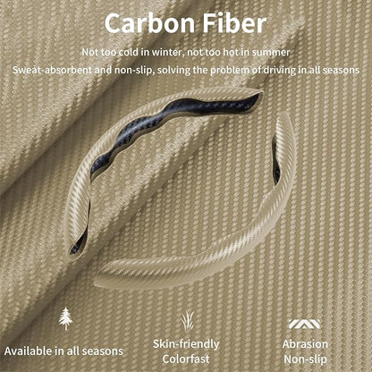 Carbon Fiber Steering Wheel Cover, 3-Piece Set Anti-Skid Comfortable Grip Segmented Butterfly Design, Easy Snap-On Installation Universal Fit 99% Cars, Beige