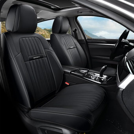 Coverado Seat Covers, Car Seat Covers Front Seats, Car Seat Cover, Car Seat Protector Waterproof, Car Seat Cushion Nappa Leather, Black Seat Covers for Cars Carseat Cover Universal Fit for Most Cars