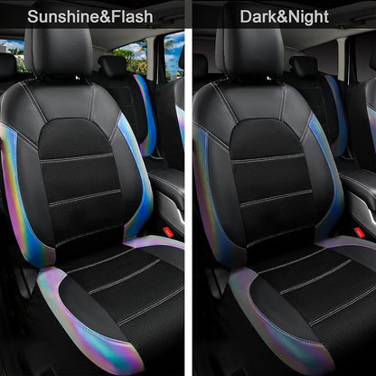 CAR PASS Leather seat Covers,Automotive Universal Sport car seat Cover Super 5mm Composite Sponge Inside,Airbag Compatible fits Most SUVs, Trucks,and Vans (Full Set,Chameleon Iridescent Reflective)