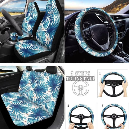 10 Pack Tropical Palm Leaves Car Seat Covers, Hawaii Hibiscus Plants Front Seats Rear Bench Polyester Car Interior Cover, Universal Auto Accessories for Sedans, SUVs
