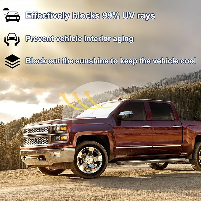 Windshield Sun Shade Foldable for 2014-2018 Chevy Silverado/GMC Sierra 1500 2500HD 3500HD Fully Covered Front Window Shade Sun Visor, Blocks UV Rays and Heat, Keep Cool and Protect Interior