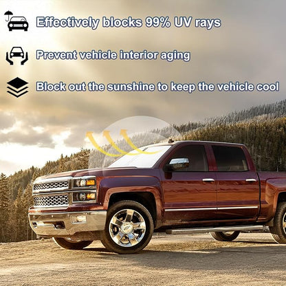 Windshield Sun Shade Foldable for 2014-2018 Chevy Silverado/GMC Sierra 1500 2500HD 3500HD Fully Covered Front Window Shade Sun Visor, Blocks UV Rays and Heat, Keep Cool and Protect Interior