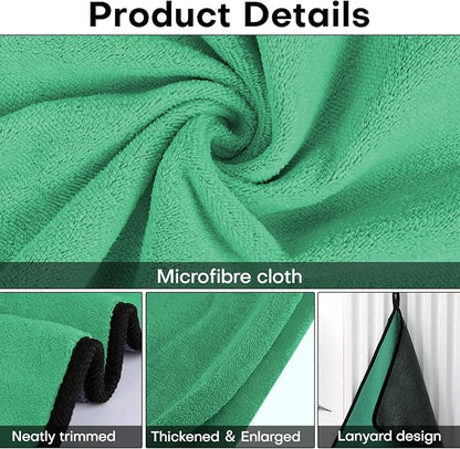 Hovom 3PCS Car Microfiber Towels, 23.62"×11.81" Lint-Free Microfiber Towels for Cars Wash Drying, Super Absorbent Cleaning Cloths, Reusable Washing & Detailing Towel, Car Cleaning Supplies (Green)