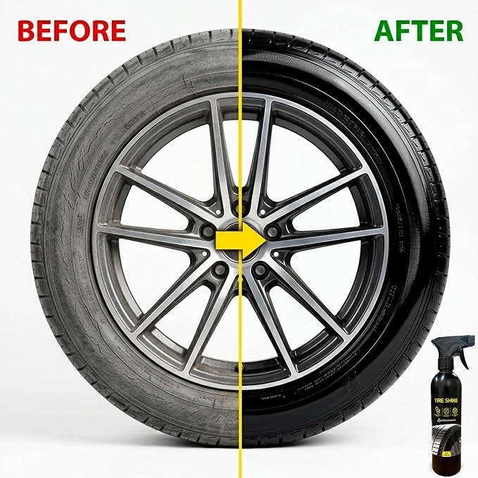 BYCSA Professional 500 mililiters Tire Shine - High Gloss Tire Dressing & Long-Lasting Wet Look - UV Protectant Prevents Cracking & Fading - Biodegradable & Phosphate-Free Formula - Car Detailing