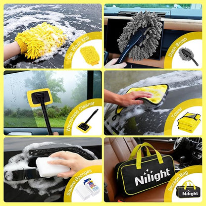 Nilight 52PCS Car Detailing Kit Auto Cleaning Tools Wash Set with Storage Carry Bag Home Use for Interior Exterior Deep Clean Polish Car Care Windshield Dashboard Seat Air Vents Wheels Tires, Yellow