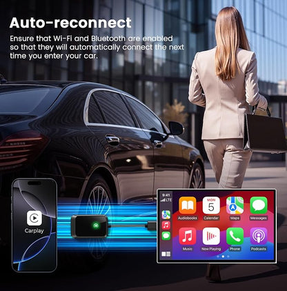 Wireless CarPlay Adapter for iPhone – Plug-and-Play with USB-A Extension & USB-C Connector, Zero Latency, Compatible with 2016+ Cars & iOS 10+