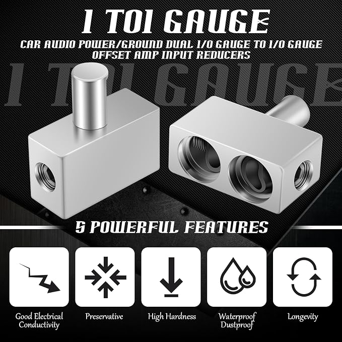 2 Pcs Car Audio Dual 1/0 Gauge to 1/0 Gauge Amp Input Reducers 1 Pair Car Audio Amp Input Wire Reducer for Easy Installation