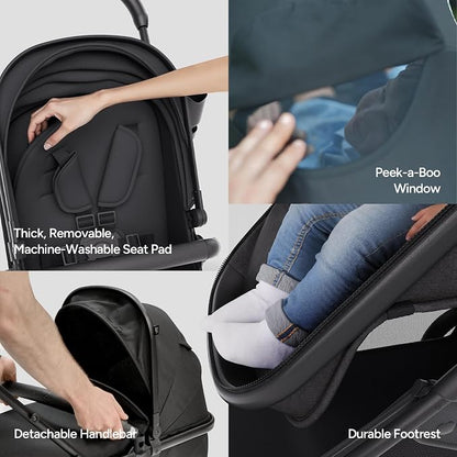 Mompush Wiz 2 in 1 Baby Stroller with Infant Pramette Mode, One Hand Fold Convertible Newborn to Toddler Stroller with Reversible Seat and Large UPF 50+ Canopy