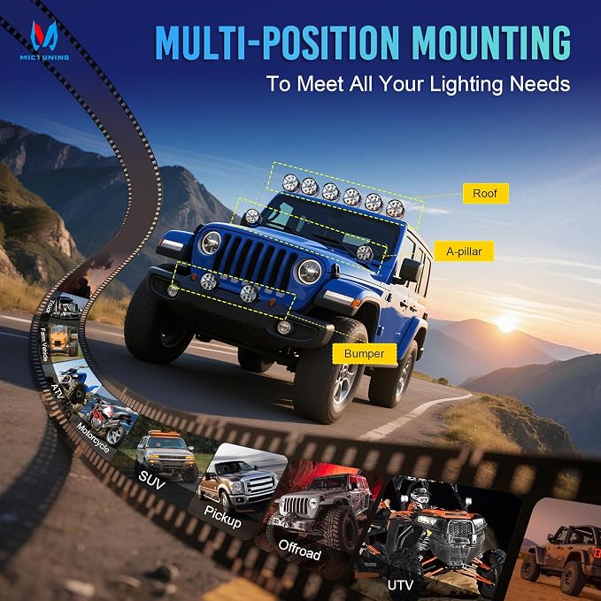 MICTUNING K6 4 Inch 160W LED Light Pods, Offroad Round Driving Light with Amber DRL, 270° Wide Range Super Bright Side Shooter White Hyper Spot Beam Universal Lights with Black Cover, Pair