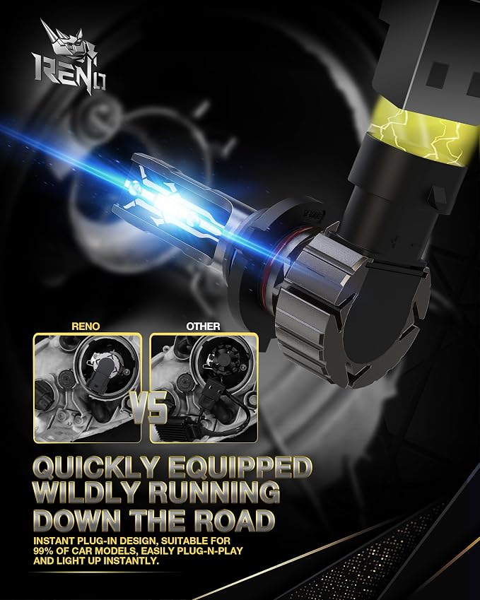 RENO 9006 Bulb, 9006 Fog Bulbs 6500K White Fanless In Line HB4 9006 Off-Road Use or Fog Plug N Play, Pack of 2