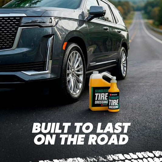 Briggs Slingless Tire Dressing – High Gloss Tire Shine Spray, Sling-Free Wet Look Finish for Tires, Rubber Moldings & Exterior Trim, Solvent-Based Formula – 128oz