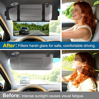 Veharvim Sun Visor Extender for Car (Polarized, UV400, PC Lens, 2 Side Sunshade), Car Visor Extender Sun Blocker, Visor Extender Attachment, Anti-Glare for Safe Driving