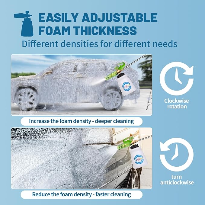 DUSICHIN DUS-007 Snow Foam Lance Foam Cannon Adjustable Jet Wash, Quick Release 1/4" Fitting 5 Pressure Washer Nozzles for Car Detailing Pressure Washer Black