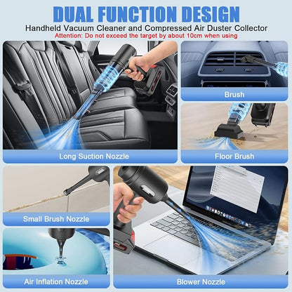 HCRTGAY Car Vacuum Portable Cordless 24V - Cleaner High Power & Blower, Wireless Handheld Vacuum Cordless for Car, Home, Office, Pet(Black)