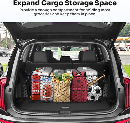 Canvcle Trunk Cargo Net for 2020-2026 Kia Telluride Accessories Envelope Style Mesh Trunk Net Organizer and Storage Stretchable Adjustable Elastic Nylon Rear Cargo Netting with Hooks