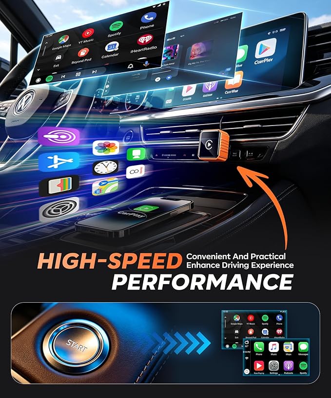 Beyn Wireless CarPlay Adapter for iPhone & Android - Convert Wired to Wireless CarPlay & Android Auto - Dual-Band Zero Latency for iOS 10+ & Android 11+, Fits 2016+ Wired Cars