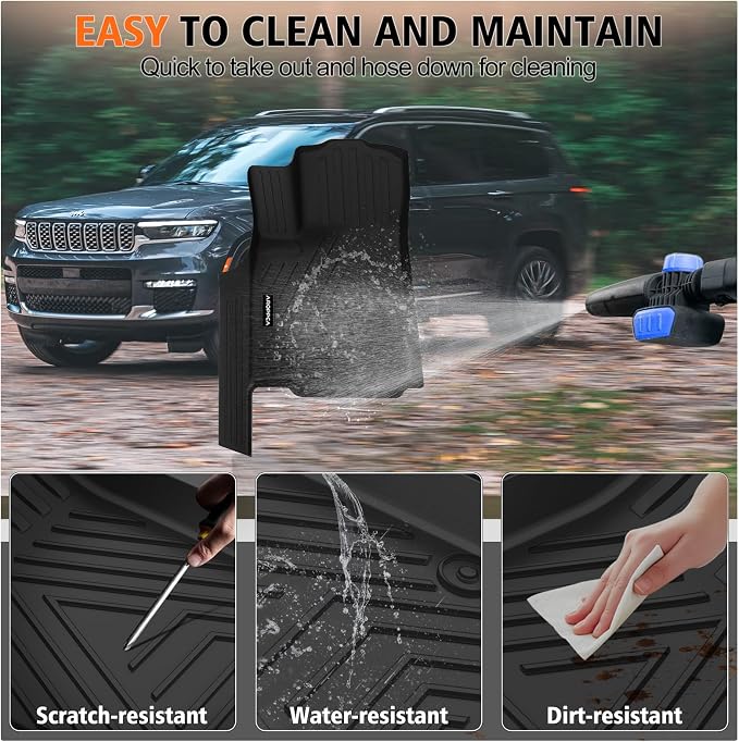 All Weather Car Floor Mats Cargo Liner with Backrest Mat for 2021-2025 Jeep Grand Cherokee L (Only 6-Seats w/o Center Console), TPE Rubber Liners Full Set for Jeep Grand Cherokee Accessories