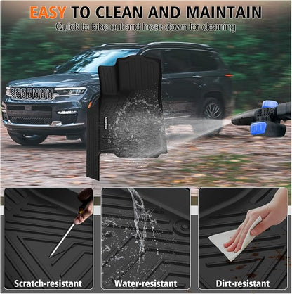 All Weather Car Floor Mats Cargo Liner with Backrest Mat for 2021-2025 Jeep Grand Cherokee L (Only 6-Seats w/o Center Console), TPE Rubber Liners Full Set for Jeep Grand Cherokee Accessories