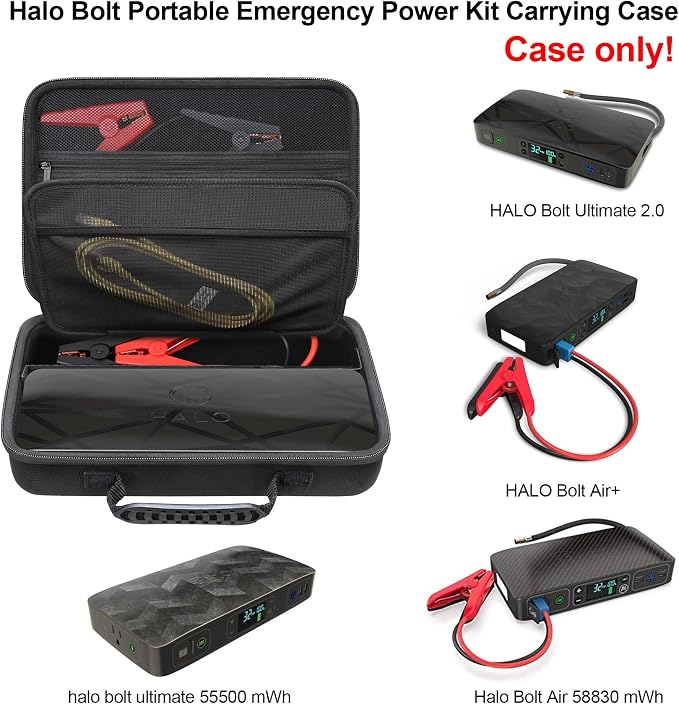 Elonbo Carrying Case for Halo Bolt Ultimate 2.0/3.0 Portable Car Battery Jump Starter/Halo Bolt 55500 mwh/Air 58830/ Air + 55500/58830/ 44400/57720 Emergency Power Kit Holder, Black