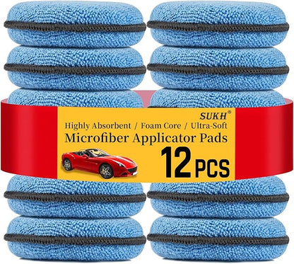 Sukh 12 Pack Microfiber Foam Car Wax Applicator Pad - Foam Applicator Pads Detailing Round 4.72 inch Polishing Sponges for Car Wax Applicator Pad Round Blue