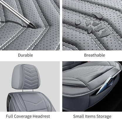 HChengkikz Nappa Leather Car Seat Covers Front Seats, Gray Car seat Protector, Waterproof Car Seat Cushion, Universal Automotive Seat Covers Fit for SUV Truck Pick-up Sedan and Most Cars