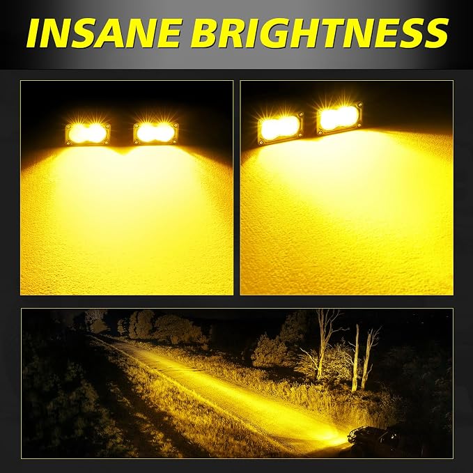 Amber LED Pods, AKD Part 3 Inch Flood CREE LED Fog Lights 40W Small Amber Chase Lights Off Road Driving Ditch Lights Pods 2 Packs for Truck Pickup Motorcycle SUV UTV ATV Dirt Bike Surron