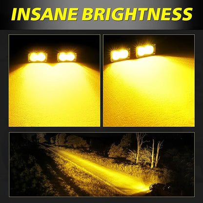 Amber LED Pods, AKD Part 3 Inch Flood CREE LED Fog Lights 40W Small Amber Chase Lights Off Road Driving Ditch Lights Pods 2 Packs for Truck Pickup Motorcycle SUV UTV ATV Dirt Bike Surron
