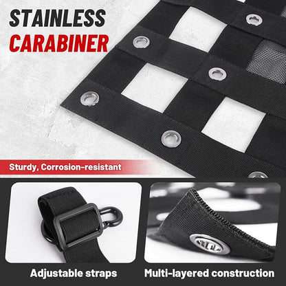 StarknightMT Cargo Net with Adjustable Straps Compatible with Truck Pickup UTV Polaris Ranger General Can-am Defender Commander Kawasaki Mule CFmoto UForce 45.7 * 27.2 inch Black Nylon