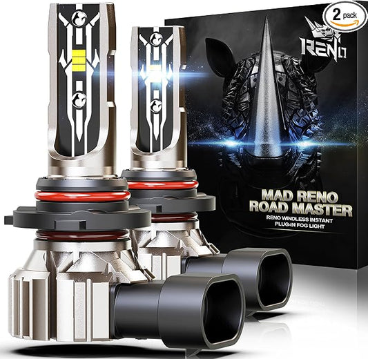 RENO 9005 Bulb, 9005 Fog Bulb 6500K White Fanless HB3/9005 Light Bulbs 22000LM Auxiliary Fog Quick Install No Adapter Needed, Pack of 2
